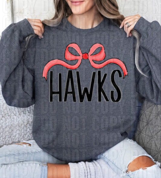 Hawks Black Wide Bow Red DTF Transfer