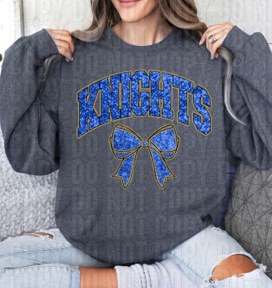 Knights Royal Blue Sequined Ribbon DTF Transfer