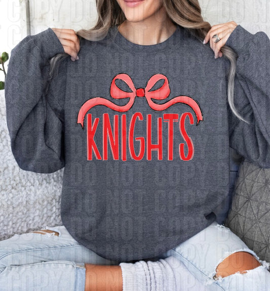 Knights Red Wide Bow DTF Transfer