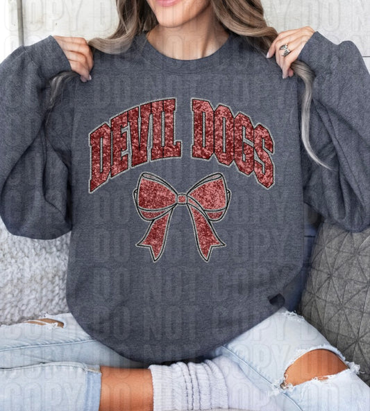 Devil Dogs Maroon Sequined Ribbon DTF Transfer