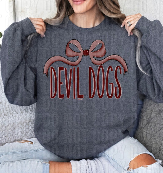 Devil Dogs Maroon Wide Bow DTF Transfer