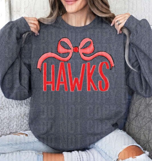 Hawks Red Wide Bow DTF Transfer