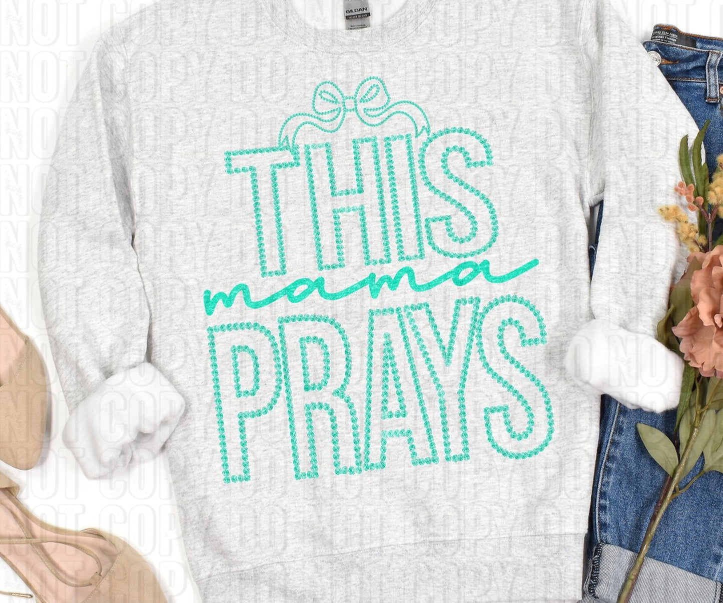 This Mama Prays Blue DTF Transfer