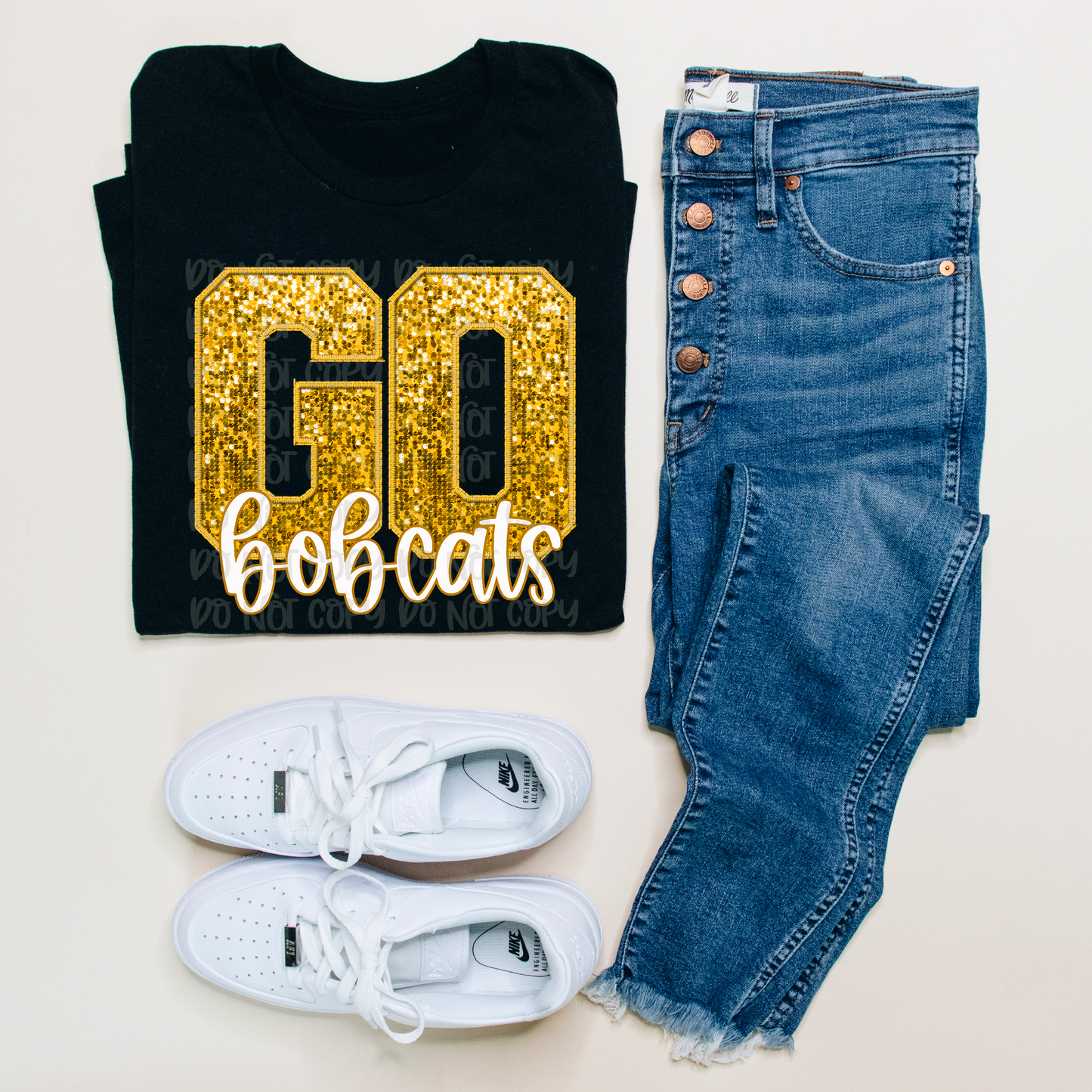 Go Bobcats Gold Sequined Faux Embroidery DTF Transfer