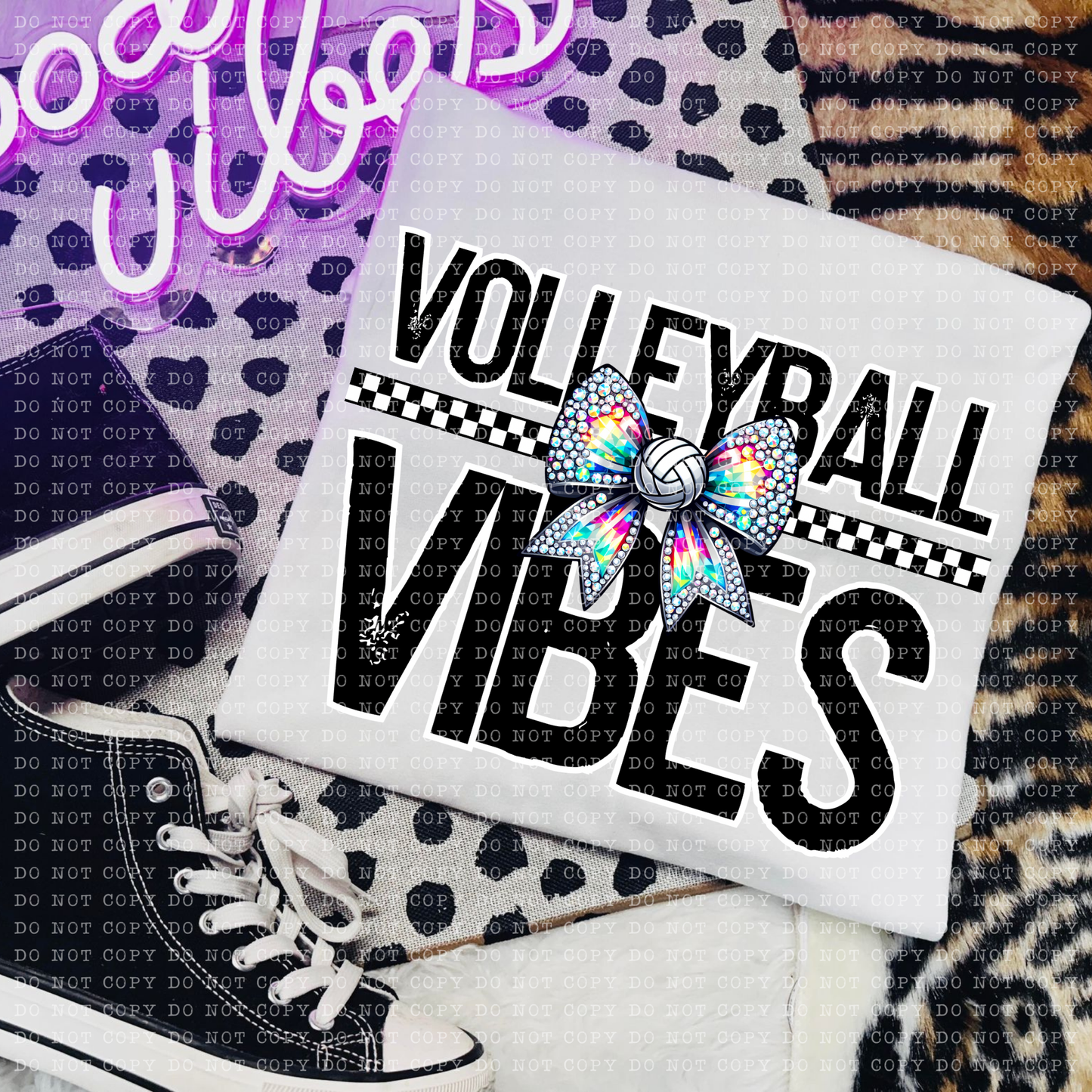 Volleyball Vibes Rhinestone Bow DTF Transfer