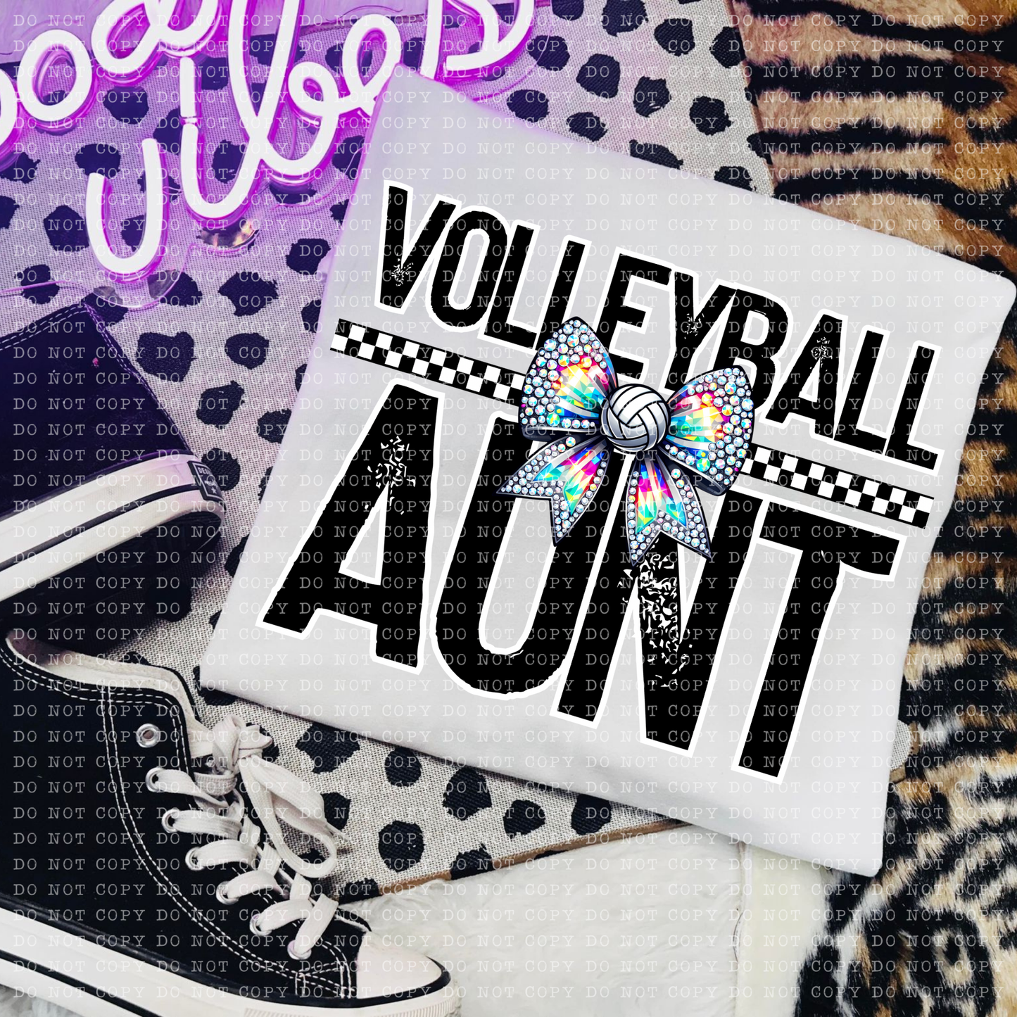 Volleyball Aunt Rhinestone Bow DTF Transfer