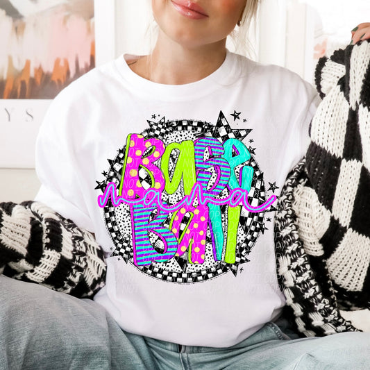 Baseball Mama Neon Checker DTF Transfer