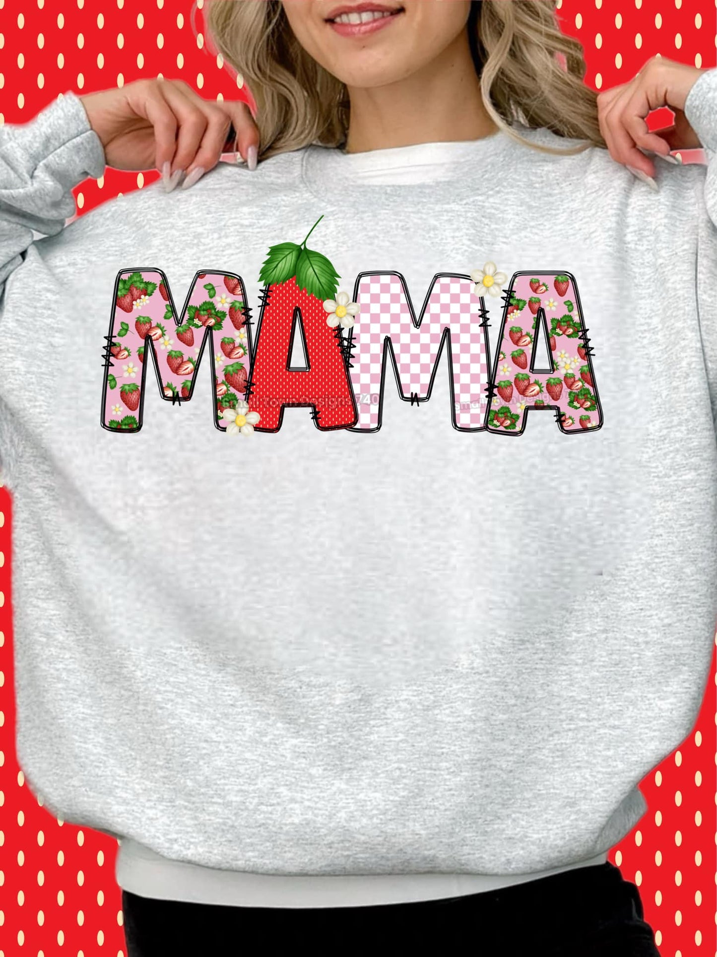 Mama Strawberry Doodle DTF Transfer