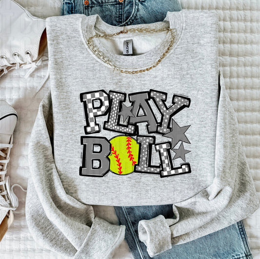 Play Ball Grey Softball DTF Transfer