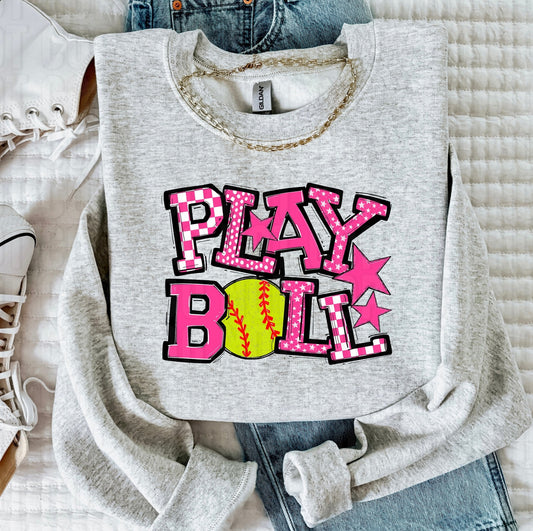 Play Ball Pink Softball DTF Transfer