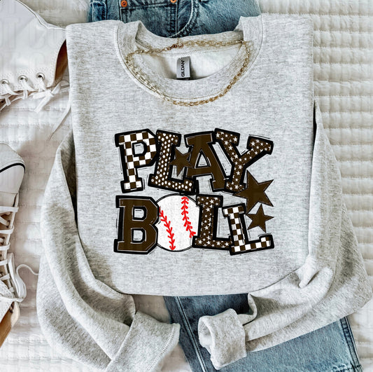 Play Ball Brown Baseball DTF Transfer