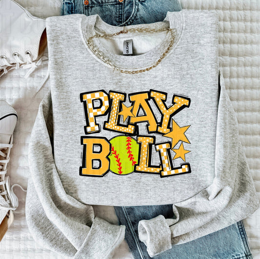 Play Ball Gold Softball DTF Transfer