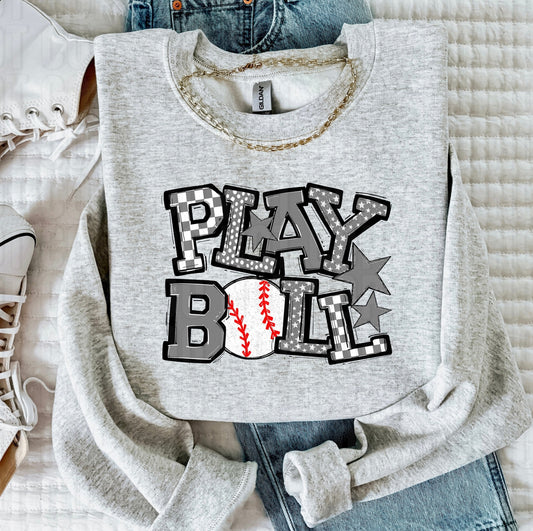 Play Ball Grey Baseball DTF Transfer