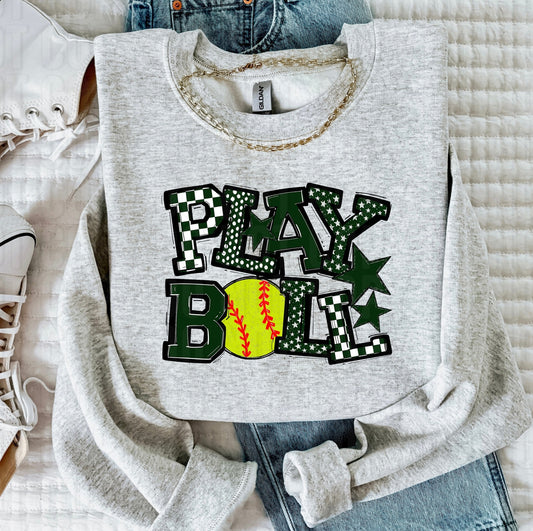 Play Ball Forest Green Softball DTF Transfer