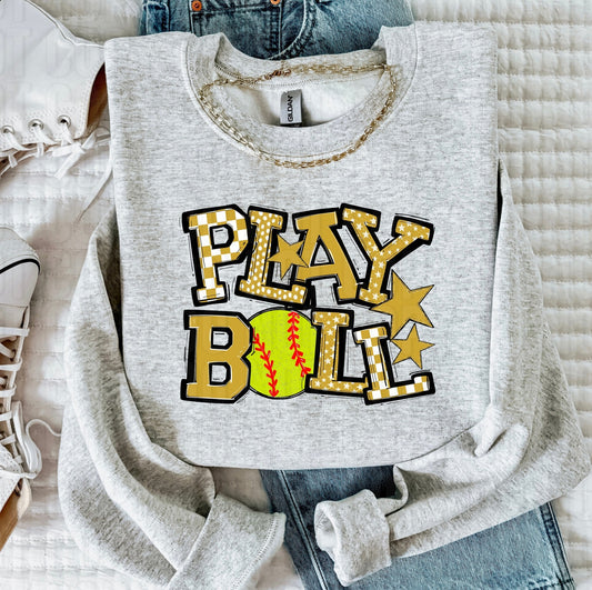 Play Ball Vegas Gold Softball DTF Transfer