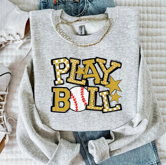 Play Ball Vegas Gold Baseball DTF Transfer