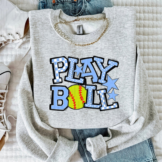 Play Ball Columbia Blue Softball DTF Transfer