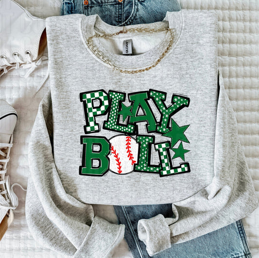 Play Ball Green Baseball DTF Transfer