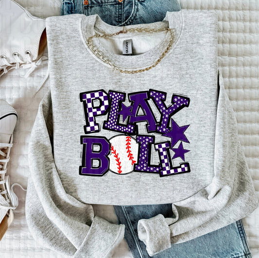 Play Ball Purple Baseball DTF Transfer