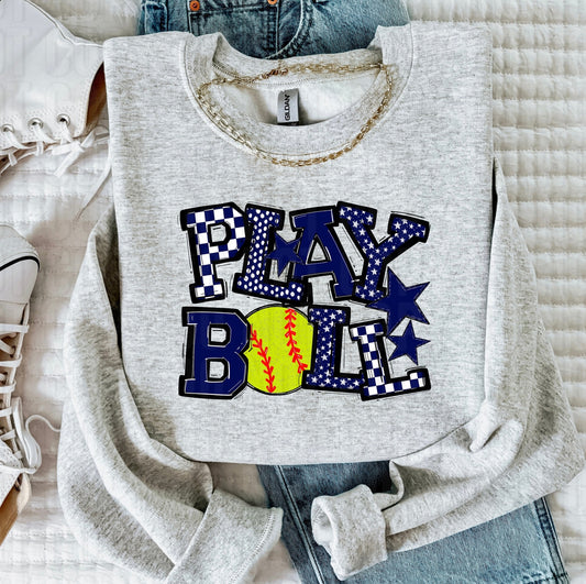 Play Ball Royal Blue Softball DTF Transfer