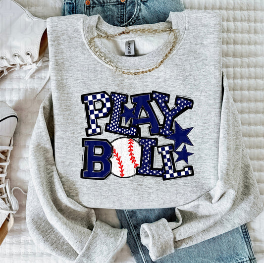 Play Ball Royal Blue Baseball DTF Transfer