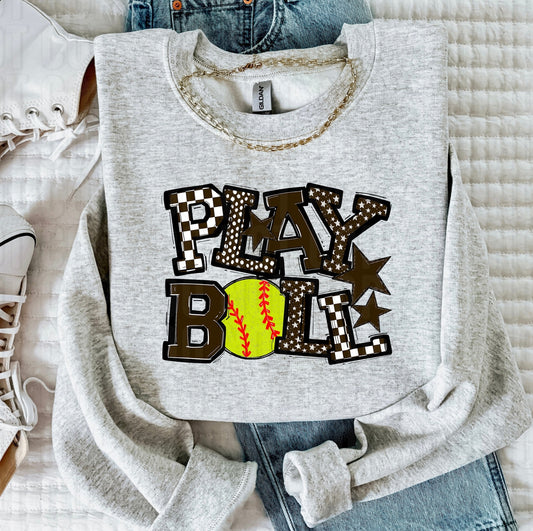 Play Ball Brown Softball DTF Transfer