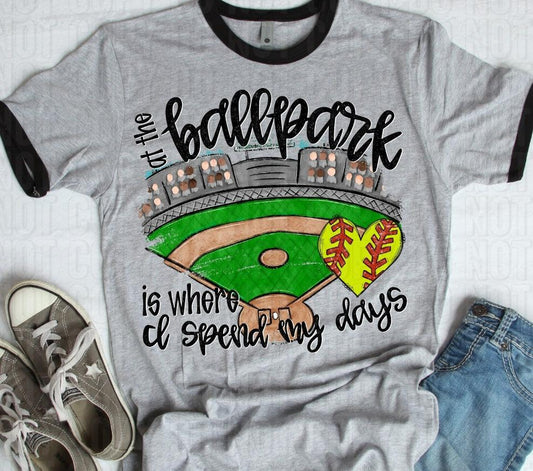 At The Ballpark Softball Black DTF Transfer