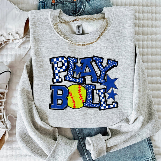 Play Ball Blue Softball DTF Transfer