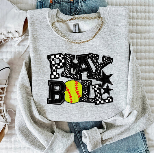 Play Ball Black Softball DTF Transfer