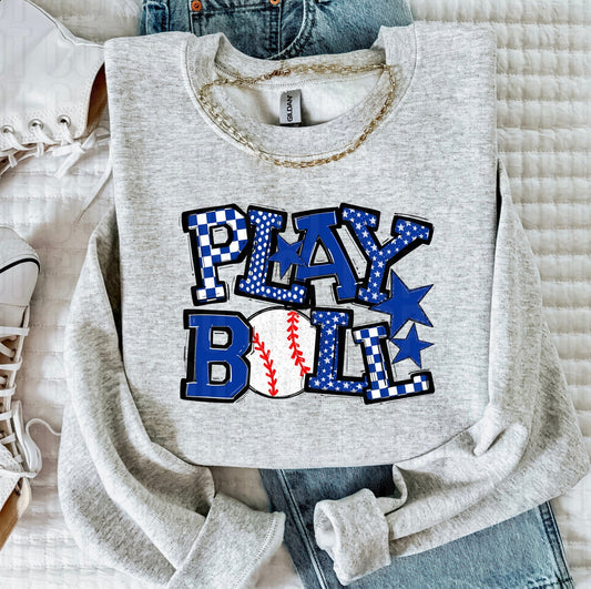 Play Ball Blue Baseball DTF Transfer