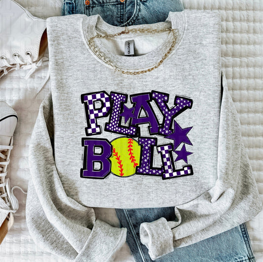 Play Ball Purple Softball DTF Transfer
