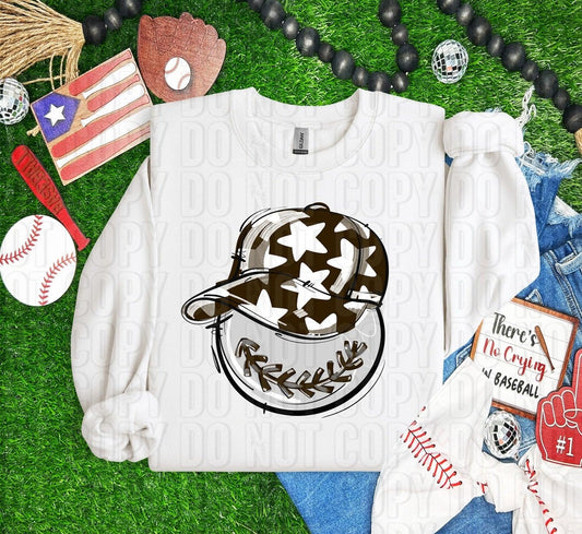 Baseball Happy Face Brown DTF Transfer