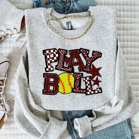 Play Ball Maroon Softball DTF Transfer
