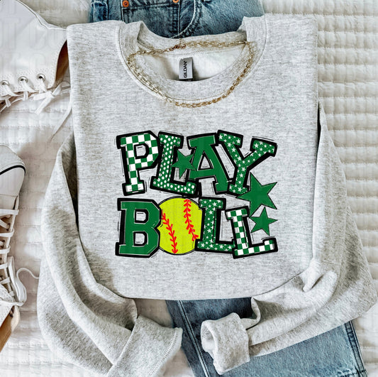 Play Ball Green Softball DTF Transfer