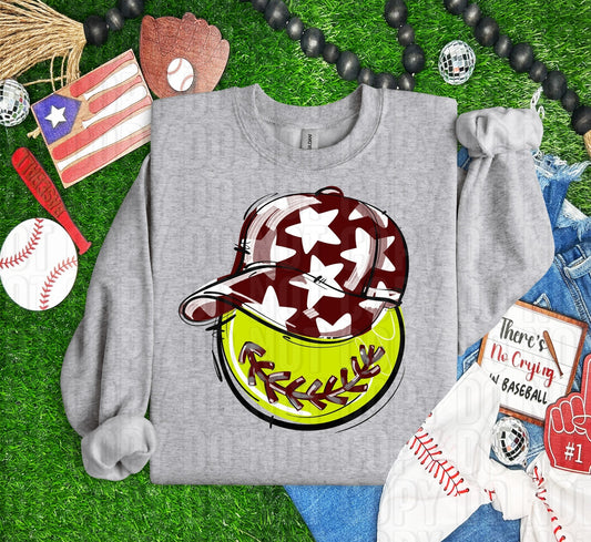 Softball Happy Face Maroon DTF Transfer