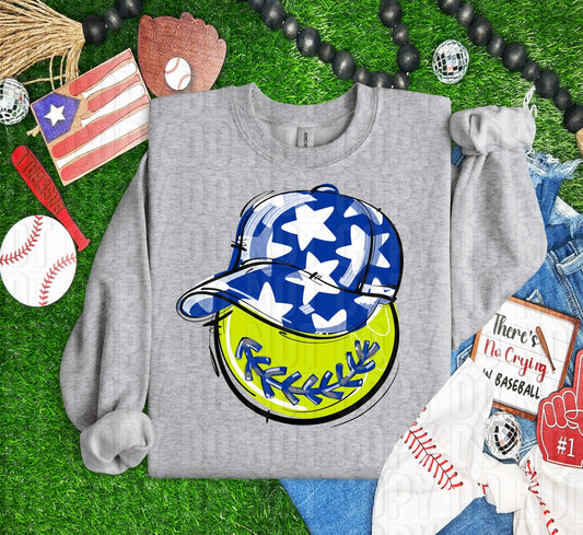 Softball Happy Face Blue DTF Transfer