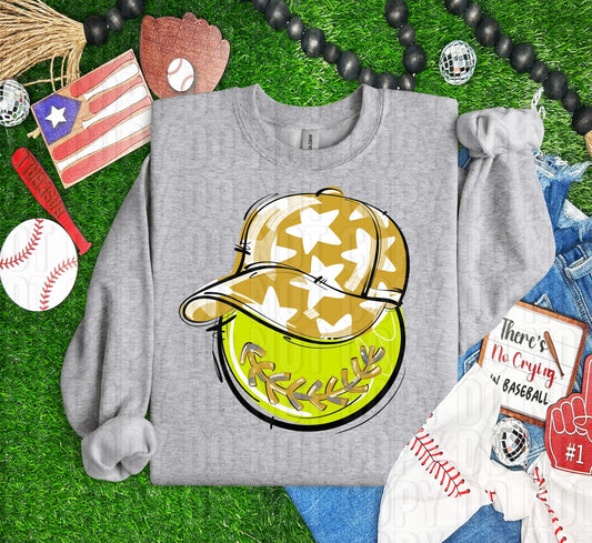 Softball Happy Face Gold DTF Transfer