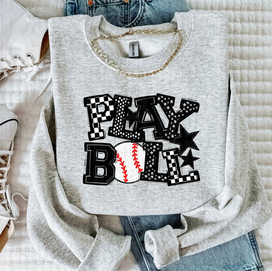 Play Ball Black Baseball DTF Transfer