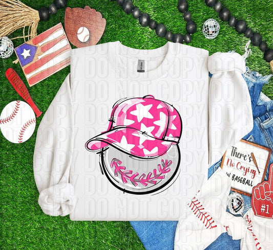Baseball Happy Face Pink DTF Transfer