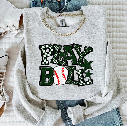 Play Ball Forest Green Baseball DTF Transfer