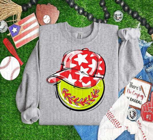 Softball Happy Face Red DTF Transfer
