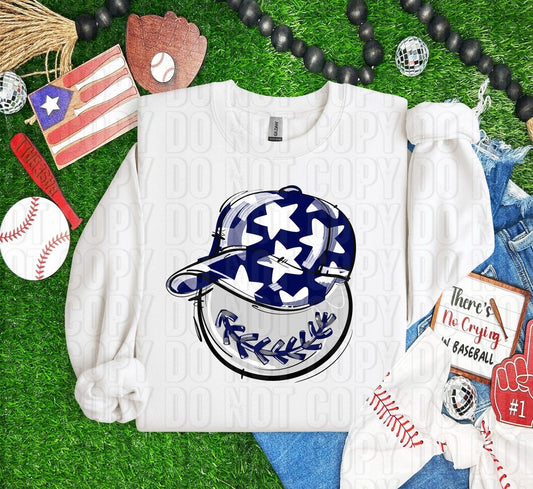 Baseball Happy Face Royal Blue DTF Transfer