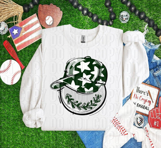 Baseball Happy Face Forest Green DTF Transfer