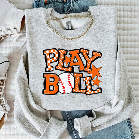 Play Ball Orange Baseball DTF Transfer
