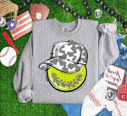 Softball Happy Face Grey DTF Transfer