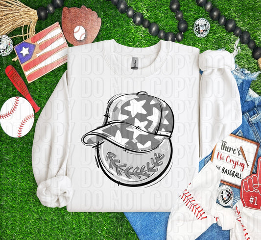 Baseball Happy Face Grey DTF Transfer