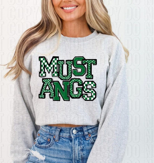 Mustangs Forest Green Checker Stars DTF Transfer
