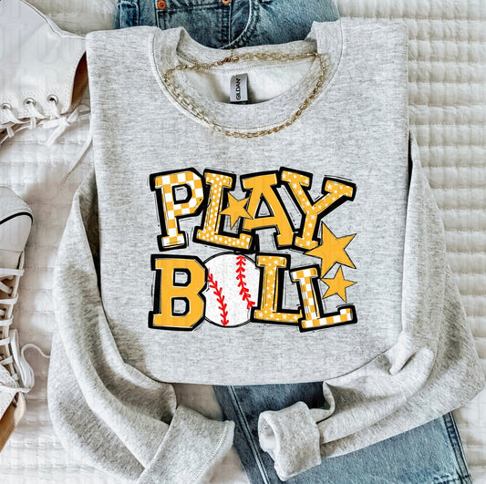 Play Ball Gold Baseball DTF Transfer