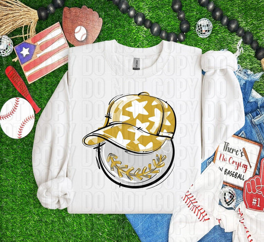 Baseball Happy Face Gold DTF Transfer