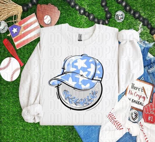 Baseball Happy Face Columbia Blue DTF Transfer